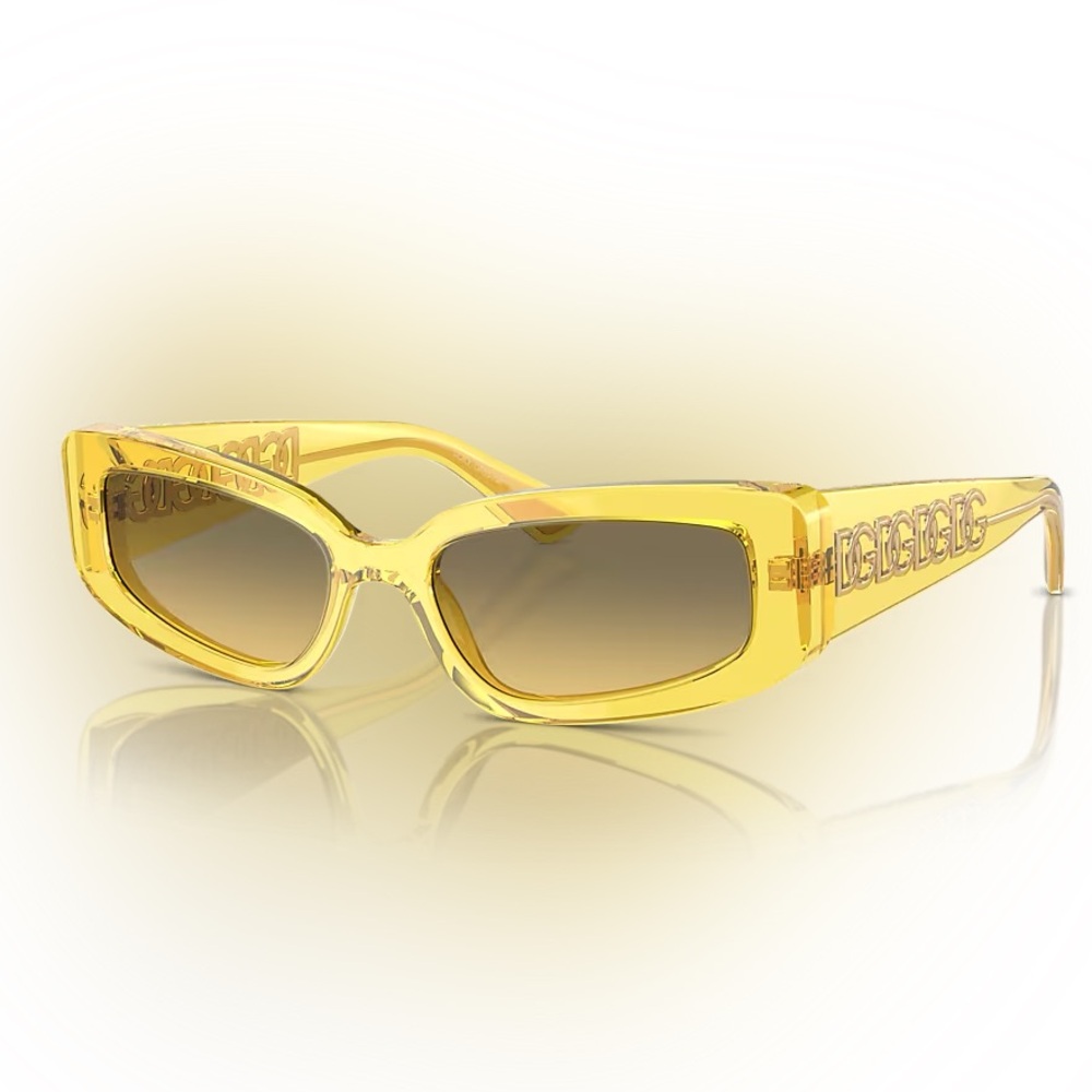 Dolce And Gabbana Yellow Frame Sunglasses With Gold DG Logo Stylish Chic DG4445